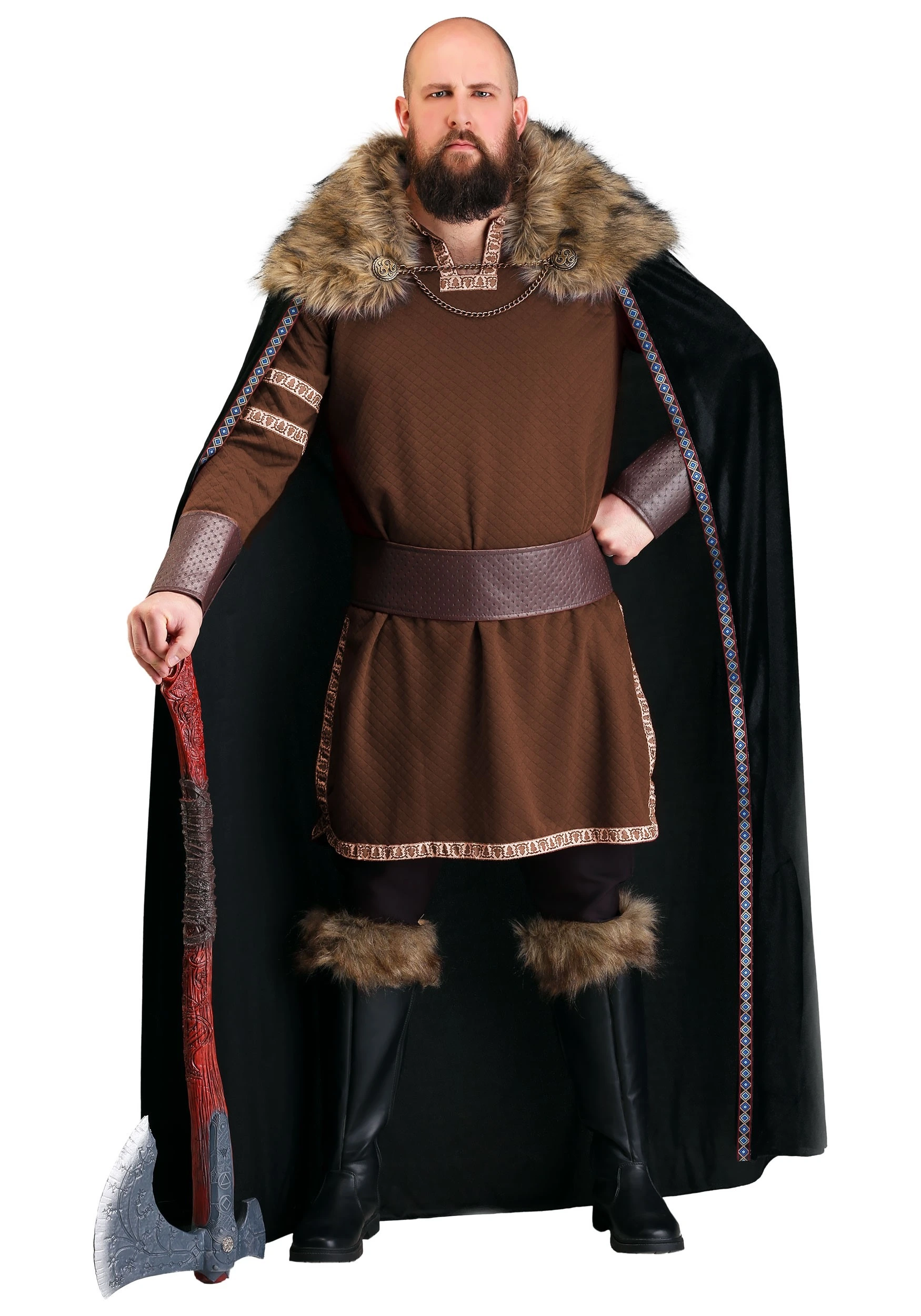 Partytime Costume & Lingerie (Yiwu) Factory Black Faux Fur Collar Viking Cape For Men 4 Partytime Costume & Lingerie (Yiwu) Factory Black Faux Fur Collar Viking Cape For Men - Image 2