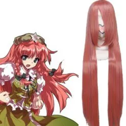 Pink 100cm Tonhou Project Hong Meiling Nylon Cosplay Wig