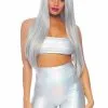 LEG AVENUE Women's Holographic Metallic Bandeau & Bike Short For Women -Disney Costumes Sales womens holographic metallic bandeau bike short